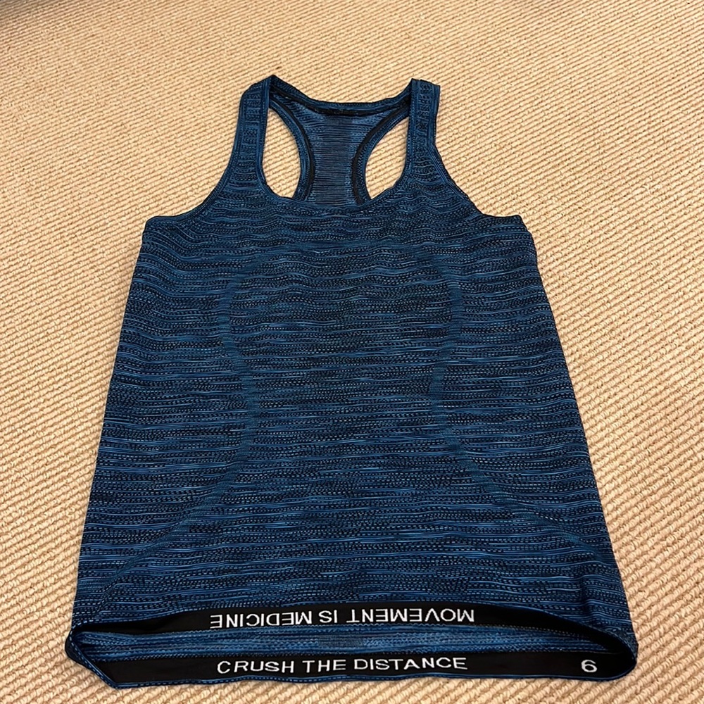 Dark blue lulu swiftly tech tank top
